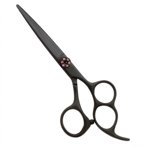 Tijeras de Corte de Pelo Profesionales de Alta Calidad en Negro Mate con Tornillo de Tensión con Pedrería Rosa, Tijeras de Barbero Ergonómicas - Product Image 2