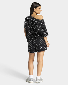 Ensemble de shorts à pois pour femmes, shorts noirs avec des points blancs et une bordure blanche contrastante, shorts courts décontractés pour filles - Product Image 2