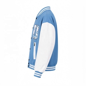 เสื้อแจ็คเก็ต Letterman สีน้ำเงินขาวสำหรับผู้ชาย ทรงเบสบอล คอวี มีซิปและกระเป๋าเสื้อ สำหรับใส่ลำลอง เสื้อแจ็คเก็ต Varsity สำหรับผู้ชาย - Product Image 3