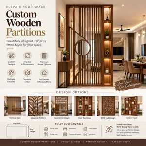Modern Wooden Decorative <b>Room</b> Partition with Vertical Slats and Designer Geometric Panel Home <b>Divider</b> Decor Custom Design - Product Image 6