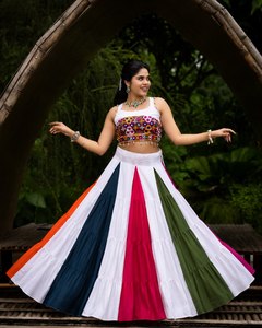 Designer Fancy Rayon Cotton Solid Frill Pattern Colorful Lehenga Slim Fit Traditional Work Heart <b>Shape</b> Blouse Set Wedding Indian - Product Image 5