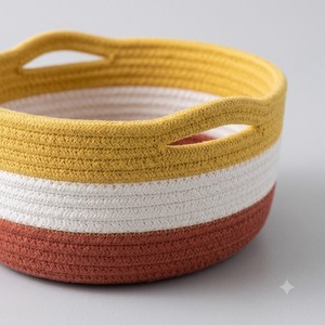 Rectangle Color Block Woven Storage <b>Basket</b> Handles <b>Foldable</b> 6-10L 50x50x40cm for Home Organization Minimalist Design Cotton Rope - Product Image 1