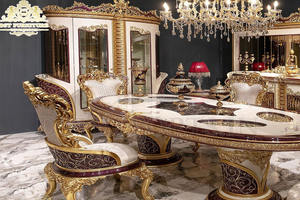 Italian Solid Wood Antique Dining Table Set Classic Italian Dining Room Table Set Antique Gold Finish 6 Seater Dining Table Set - Product Image 2