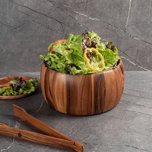 Juego de ensaladera de madera de acacia natural hecha a mano con utensilios de servir – Tazón de madera extragrande de 10 x 4 pulgadas de ancho para servir en eventos. - Product Image 2