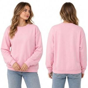 Sweat-shirts à manches longues en coton pur, couleur olive sauge, teinture unie, en molleton bouclette, col rond, pour femmes - Product Image 4