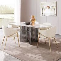 Chaise de salle à manger en laine d'agneau grise de luxe |   Design moderne |   Haute qualité, écologique, durable |   Pieds en métal |   pour Appartement Hôtel Maison