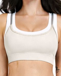 Customized Women Beige <b>White</b> Contrast Sports Bra & Flare Pants Set High Waist Stretch Yoga Fitness Gym Wear Custom OEM Wholesale - Product Image 3