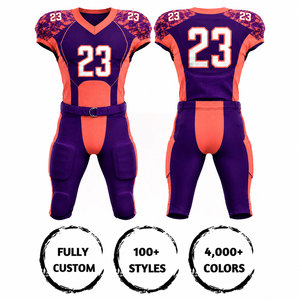 Ensemble Maillot et Pantalon de Football Américain Personnalisé Sublimé pour Homme, Col en V, Violet Orange, Anti-humidité, Coupe Ajustée - Product Image 3
