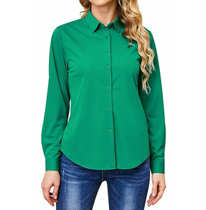 Camisa de Vestir de Algodón Lisa de Manga Corta con Botones, Camisa de Vestir Informal para Oficina, Reuniones, para Mujer - Product Image 3
