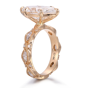 Anillo de Compromiso de Oro Rosa con Moissanita, Piedra Central Marquise, Anillo de Boda Vintage con Halo, Joyería de Lujo - Product Image 1