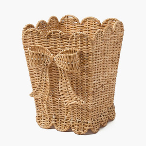 Poubelle élégante en rotin festonné avec accent nœud, panier de rangement en osier tressé à la main pour décoration shabby chic - Product Image 2