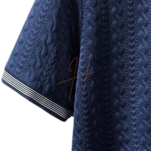 Camisa de Manga Corta para Hombre, Jacquard, Azul Oscuro, Ribete en Contraste, Corte Holgado, Informal, Tejida, 100% Algodón, Ecológica, de Secado Rápido - Product Image 4