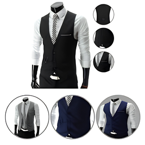 Chaleco de Negocios Profesional Corporativo para Hombre, Cuello en V, Ajustado, con Bolsillos, Botones y Cremallera, Antiarrugas, de Poliéster/Algodón - Product Image 1