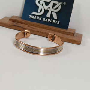 Premium Metal Craft Magnetic Copper <b>Cuff</b> Bangle Multi Line <b>Silver</b> Gold Strips Adjustable Open <b>Bracelet</b> Handmade Lightweight - Product Image 3