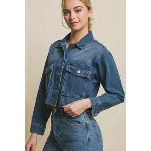 Veste en jean courte boutonnée à ourlet brut pour femme Love Tree Style - Product Image 4