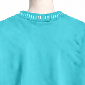 <b>Mens</b> Aqua Blue Stitched Border Distressed Crewneck Sweatshirt Oversized <b>Long</b> <b>Sleeve</b> Pullover Casual Streetwear Fashion <b>Top</b> - Product Image 5