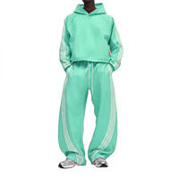 Ensemble de survêtement personnalisé en coton French Terry 400 GSM pour homme, sweat à capuche oversize uni à manches raglan et pantalon de survêtement large en molleton, 2 pièces