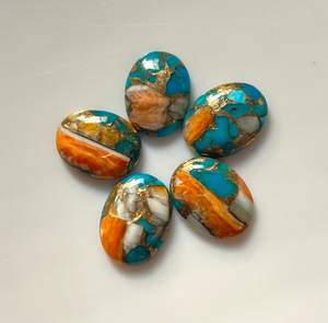 Turquesa natural de ostra, cabujón ovalado, piedra suelta con reverso plano para la fabricación de joyas - Product Image 5