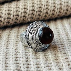 Tribal Garnet Statement Brass <b>Ring</b> Silver Plated <b>Chunky</b> Boho Gemstone <b>Ring</b> Oxidized Silver Textured Wholesale <b>Ring</b> - Product Image 3