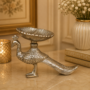 Support de bougie en métal vintage fait main en forme de paon, bol décoratif Urli, centre de table pour la décoration de la maison et du salon - Product Image 5