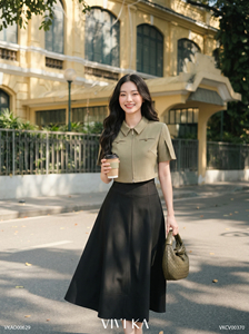 Women's Morden Elegant Black Tailored Flared Midi <b>Skirt</b> High Waist Casual Office Wear Polyester/SPandex RYAN - Product Image 3