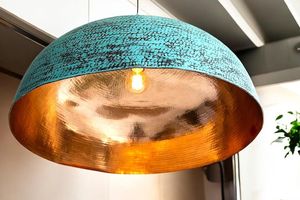 Lámpara colgante de cúpula hecha a mano con pátina azul, de cobre puro, para interiores modernos y vintage, accesorio de iluminación de cúpula personalizado. - Product Image 5