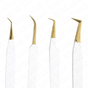 4PCS Custom Designed Eyelash Tweezers Set White Powder Coated Stainless Steel Gold Tip Volume <b>Lash</b> Extension Tool <b>Kit</b> - Product Image 6
