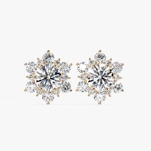 ต่างหูเพชรโมอิสซาไนต์ทรงกลมลายดอกไม้ ทอง 14K สำหรับผู้หญิง เครื่องประดับทันสมัย ไอเดียของขวัญ - Product Image 1