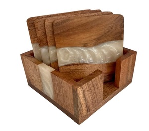 2026 Newly Arrival Wooden Coaster <b>Set</b> With Resin Design Non Slip Drinkware Heat Resistant Mats & Pads Table Decoration Placemat - Product Image 5