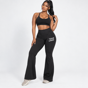 <b>Flared</b> Leg Yoga <b>Leggings</b> High Waist Solid Black Full Length Elastic Waist Heat Transfer Printing Oem Service - Product Image 5