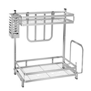 Étagère à épices en acier inoxydable à 2 niveaux de forme unique, type sur pied, pour rangement en cuisine et salle de bain - Product Image 2