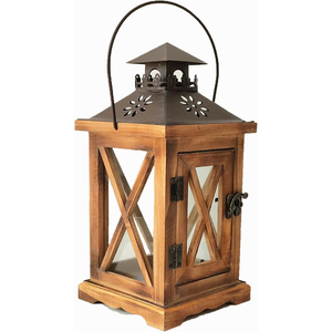 โคมไฟไม้สไตล์วินเทจขายดี งานแฮนด์เมดสไตล์บ้านไร่ พร้อมฝาโลหะ สำหรับตกแต่งบ้านและสวน - Product Image 1