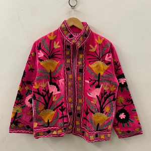 Veste en velours brodée de style indien Suzani, robe kimono unisexe d'hiver |   Veste coupe-vent pour demoiselle d'honneur, cadeau pour l'hiver - Product Image 2