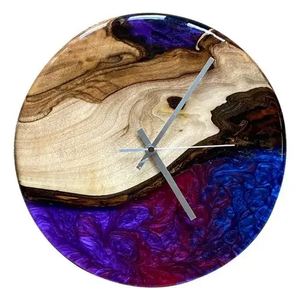 Horloge murale personnalisée en bois de manguier remplie de résine bleu-gris de qualité supérieure, fabriquée en Inde - Product Image 3
