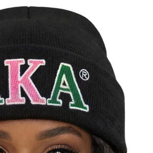 AKA Black Beanie Embroidered Knit <b>Hat</b> <b>Warm</b> Winter Cap Stylish Streetwear Fashion Accessory Comfortable Fit - Product Image 6