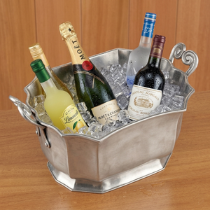 Antique Pewter Finish Fluted Aluminum Wine Beverage Tub With Ornate Handles Elegant Scalloped <b>Ice</b> Bucket Wholesale For Drinks - Product Image 5