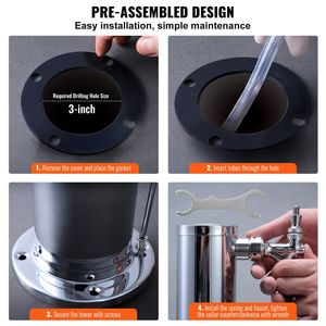 Torre Dispenser Birra in Acciaio Inossidabile a Doppio Rubinetto, Kit Torre Kegerator Preassemblato con Rubinetto Autosigillante per Fusti di Birra e Bevande - Product Image 6