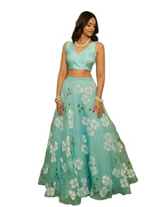 Celebrity Inspired Lightweight Viscose Lahenga Choli Flower Printed Bright Color Party <b>Net</b> Dress for Women Wholesale Shopping - Product Image 1