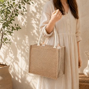 Premium Natural Jute Tote <b>Bag</b> with Soft Cotton Rope Handles Reusable Eco Friendly Shopping Grocery Beach Travel Carry <b>Bag</b> - Product Image 4