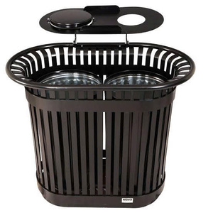 Contenedor de Basura Cilíndrico Resistente para Exteriores, Sin Tapa, Negro, de Acero Ranurado, OEM ODM - Product Image 1