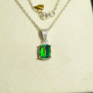 Green Rainbow Opal Vintage Engagement Pendant Necklace 925 Sterling <b>Silver</b> Handmade NIKHIL GEMS Third Party Certified Wholesale - Product Image 2