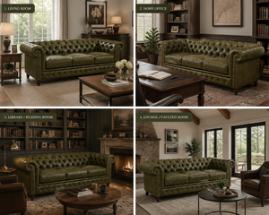 Sofá Chesterfield de Cuero Genuino de Lujo, Tapizado Profundo, de 3 Plazas, para Sala de Estar, Villa y Salón de Hotel - Product Image 5