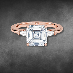 แหวนเพชรเลี้ยงในห้องปฏิบัติการ ทองคำ 14KT 18KT สีเหลือง ทรง Asscher ประดับเพชรทรง Baguette สามเม็ด สำหรับสุภาพสตรี เครื่องประดับชั้นดี - Product Image 3