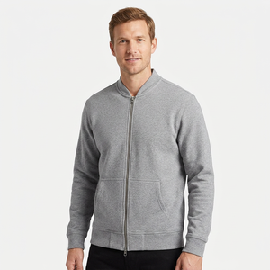 Men's Gray <b>Fleece</b> Bomber <b>Jacket</b> Stand Collar Zipper Front Pockets Casual Autumn Wear Bomber <b>Jacket</b> - Product Image 3