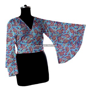 Blusa de algodón con lazo, elegante para fiestas, top corto de algodón para verano, top de moda para mujer, camisa casual con cuello en V profundo y lazo. - Product Image 1