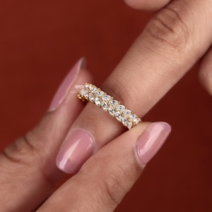 Marquise Lab Grown Diamond Band 14K Gold Double Row Leaf Wedding <b>Ring</b> Floral Vine <b>Stacking</b> Diamond Band Anniversary Gift For Her - Product Image 4