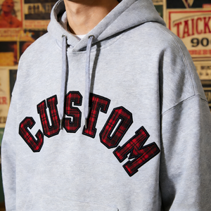 Sweat à capuche personnalisé à carreaux brodés pour homme, gris, en coton French Terry, décontracté, avec logo frontal, coupe classique, automne - Product Image 1