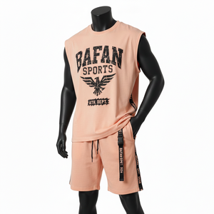 Ensemble short et t-shirt sans manches pour homme, en coton mélangé doux, avec empiècements logo imprimés - Product Image 4