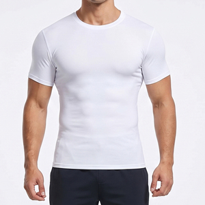 T-shirt de yoga à manches courtes pour homme, col rond, compression, entraînement, fitness, coupe ajustée, vêtement de sport pour homme - Product Image 1