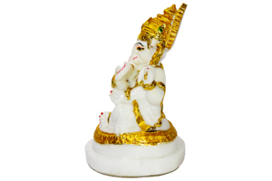 White <b>Gold</b> Resin Ganesh <b>Statue</b> Handmade Molded Religious Art Deco Figurine for Tabletop Decor Diwali Theme Traditional Design - Product Image 4